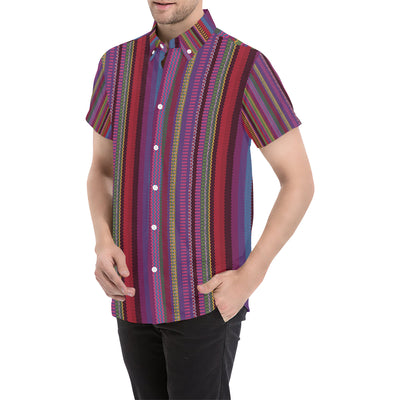 Serape Stripe Print Men's Short Sleeve Button Up Shirt