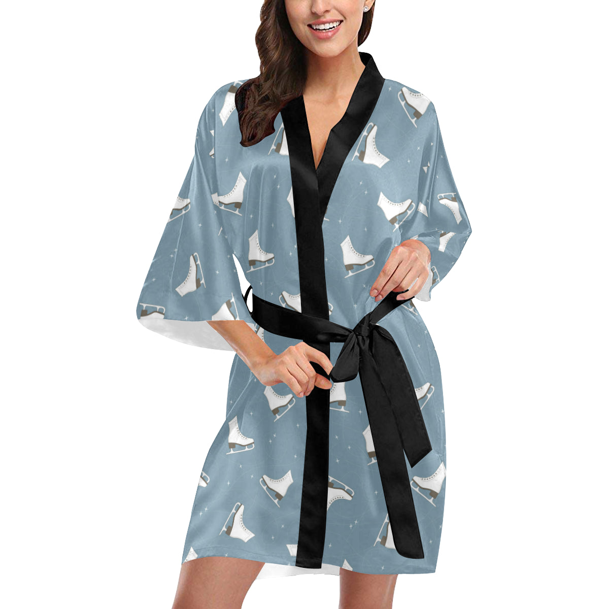 Ice Skate Pattern Print Design 02 Women's Short Kimono