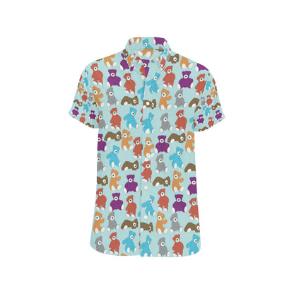 Bear Cute Pattern Print Design 03 Men's Short Sleeve Button Up Shirt