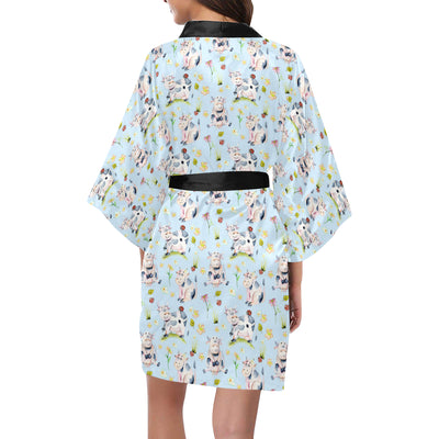 Cow Happy Pattern Print Design 05 Women's Short Kimono