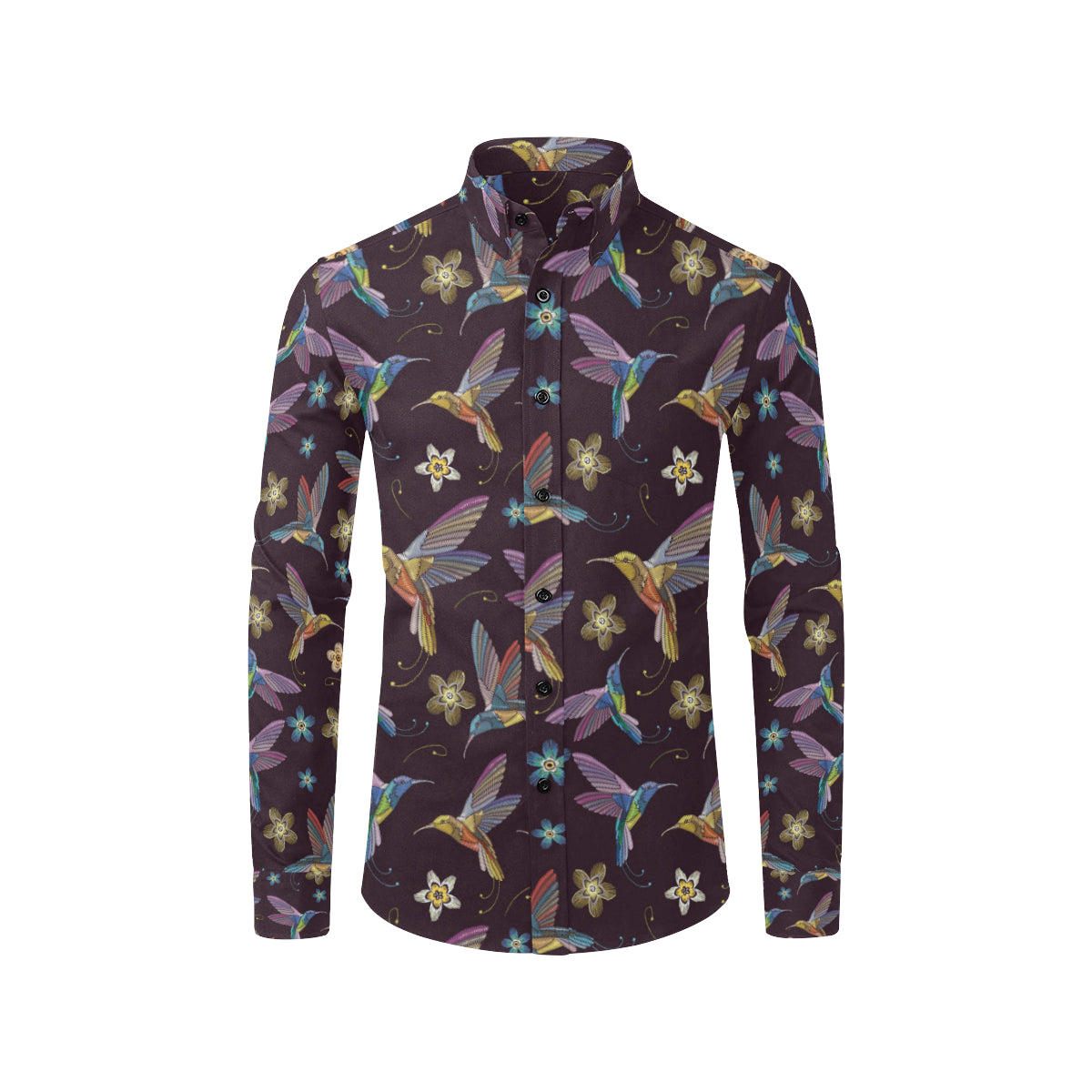 Hummingbird Pattern Print Design 04 Men's Long Sleeve Shirt