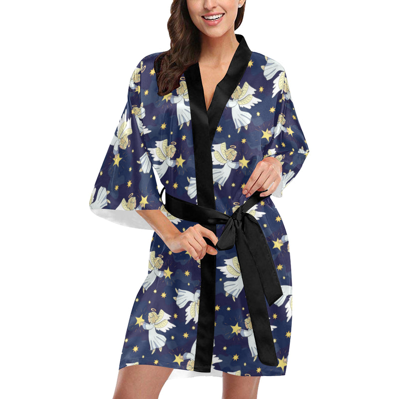 Angel Pattern Print Design 06 Women's Short Kimono