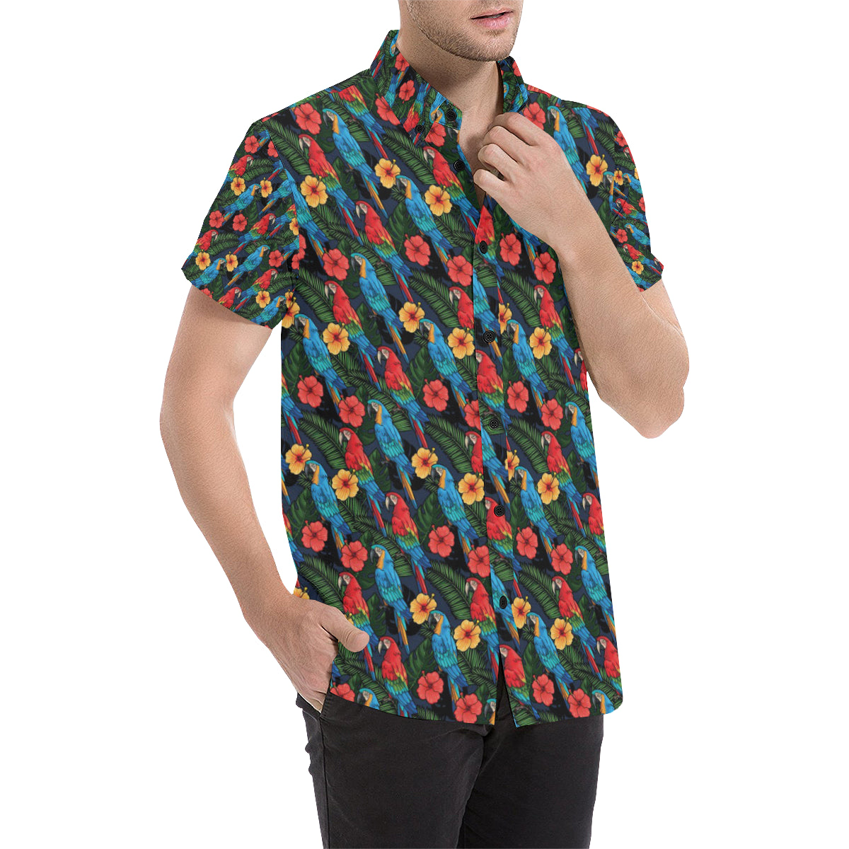 Parrot Pattern Print Design A01 Men's Short Sleeve Button Up Shirt