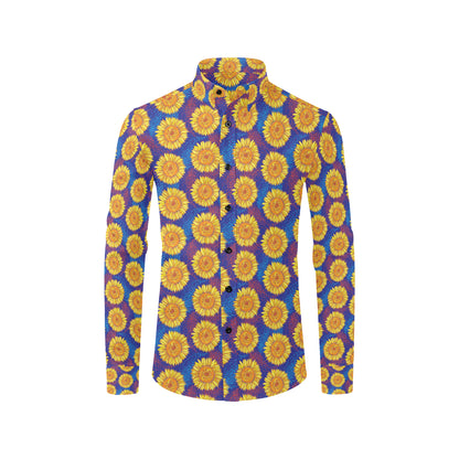 Sunflower Hand Drawn Style Print Men's Long Sleeve Shirt