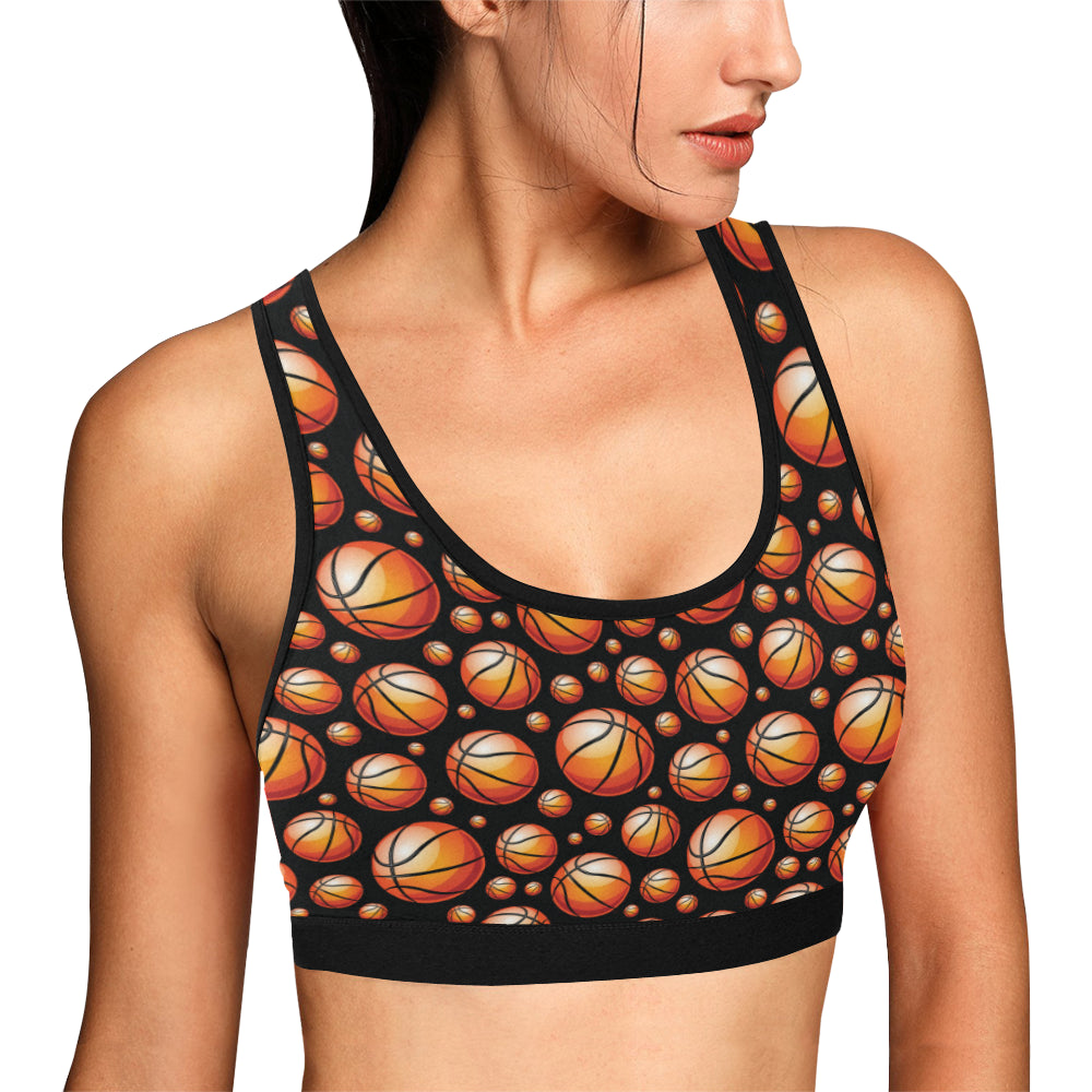 Basketball Black Background Pattern Sports Bra