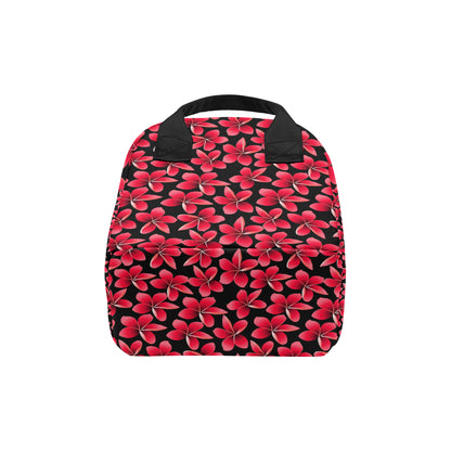 Red Plumeria Pattern Print Design PM025 Insulated Lunch Bag
