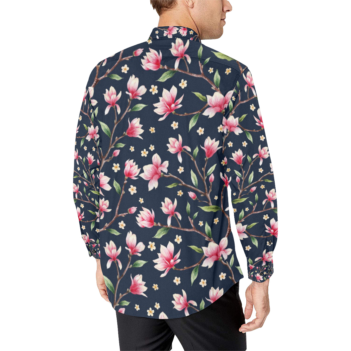 Magnolia Pattern Print Design MAG09 Men's Long Sleeve Shirt