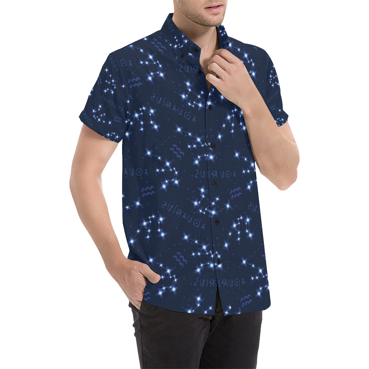 Aquarius Zodiac Pattern Print Design 02 Men's Short Sleeve Button Up Shirt