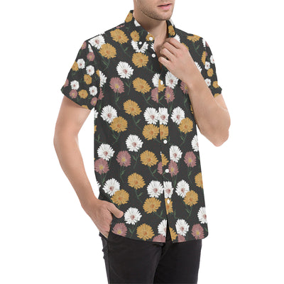 Daisy Pattern Print Design DS04 Men's Short Sleeve Button Up Shirt