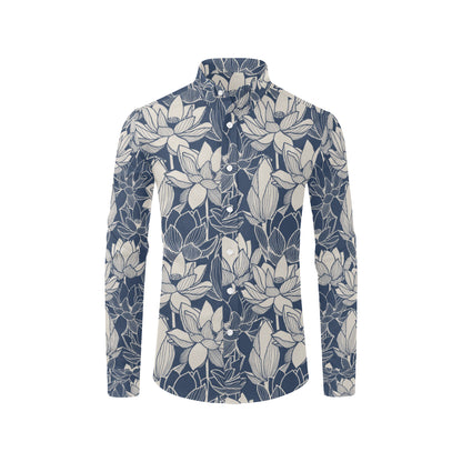 Water Lily Pattern Print Design WL04 Men's Long Sleeve Shirt