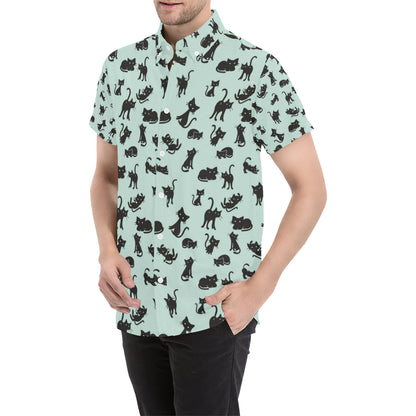 Black Cat Pattern Print Design 04 Men's Short Sleeve Button Up Shirt