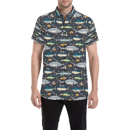 Swordfish Pattern Print Design 04 Men's Short Sleeve Button Up Shirt