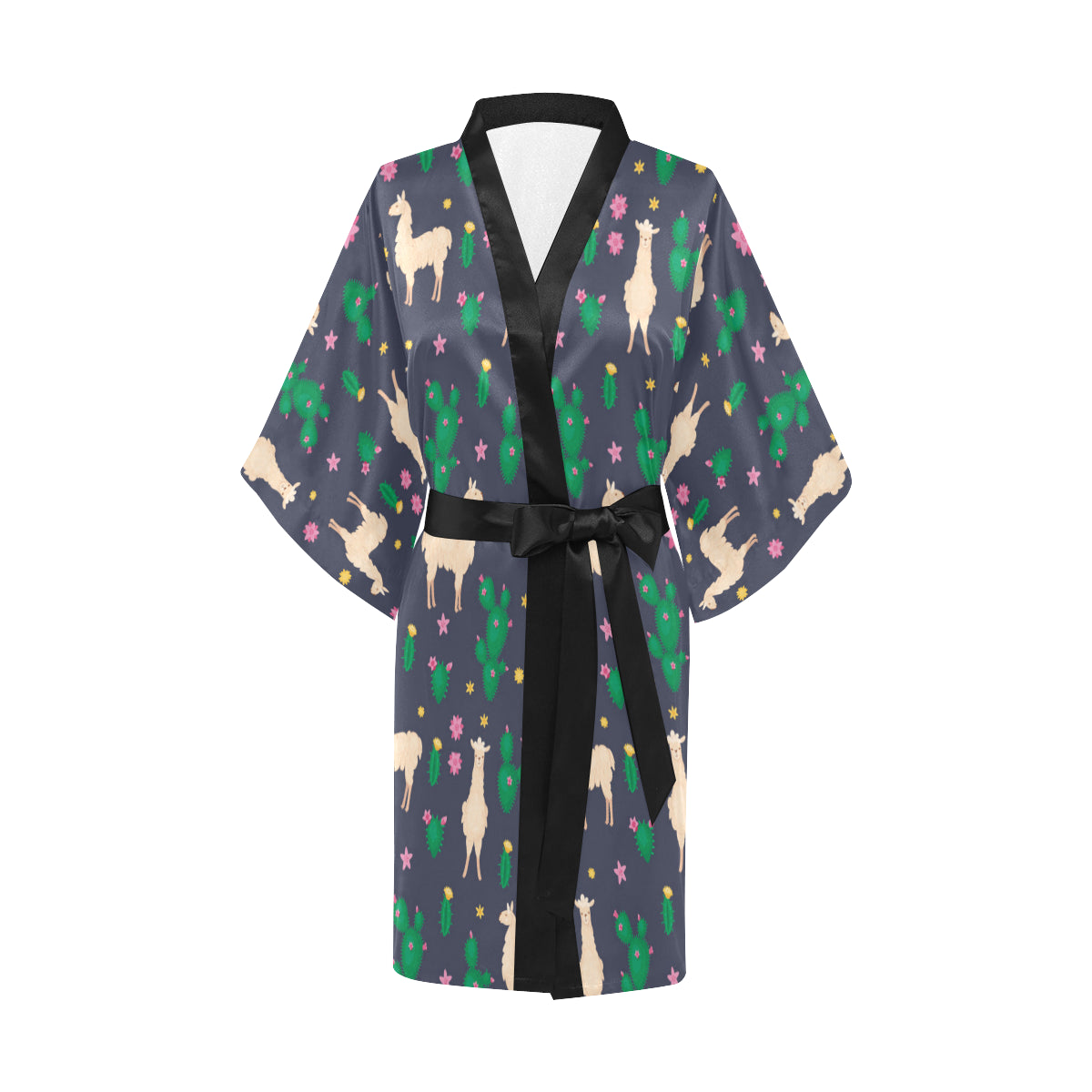 Llama Cactus Pattern Print Design 012 Women's Short Kimono