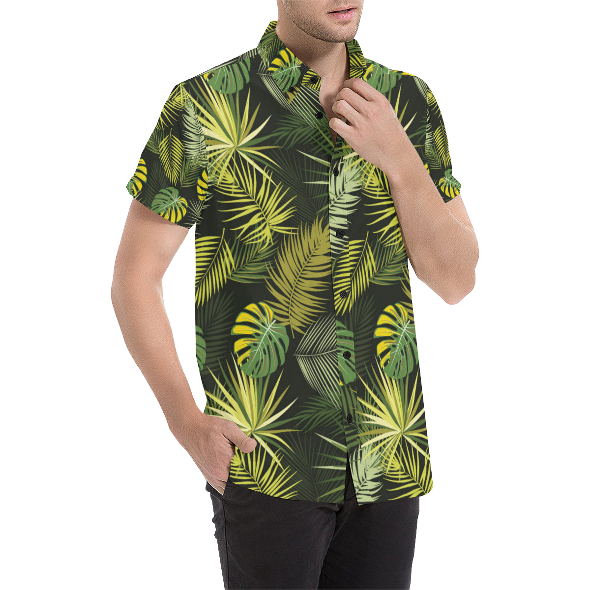 Palm Leaf Pattern Print Design A05 Men's Short Sleeve Button Up Shirt