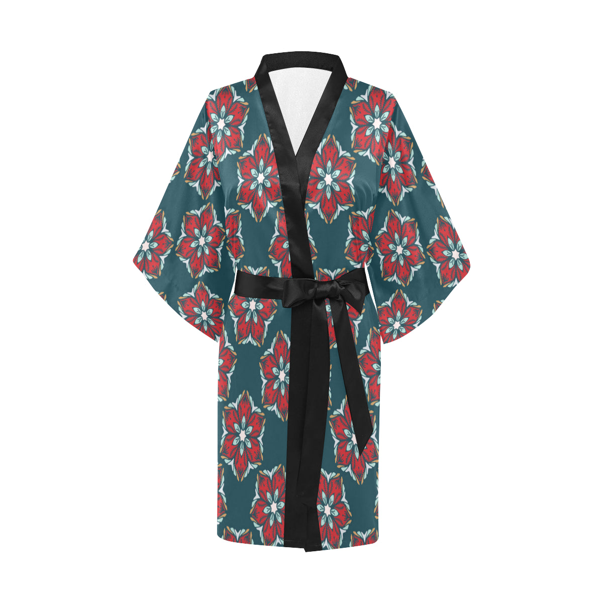 Poinsettia Pattern Print Design A03 Women's Short Kimono