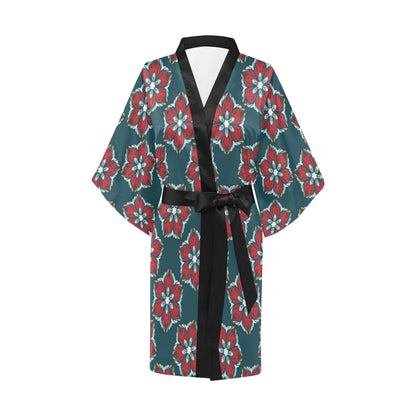 Poinsettia Pattern Print Design A03 Women's Short Kimono