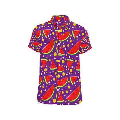 Watermelon Pattern Print Design WM010 Men's Short Sleeve Button Up Shirt