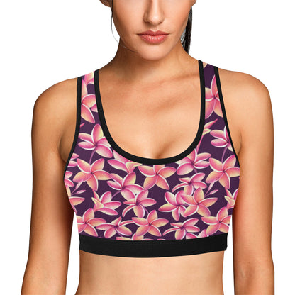 Purple Plumeria Pattern Print Design PM010 Sports Bra