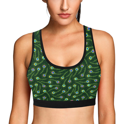 Peacock Feather Green Design Print Sports Bra