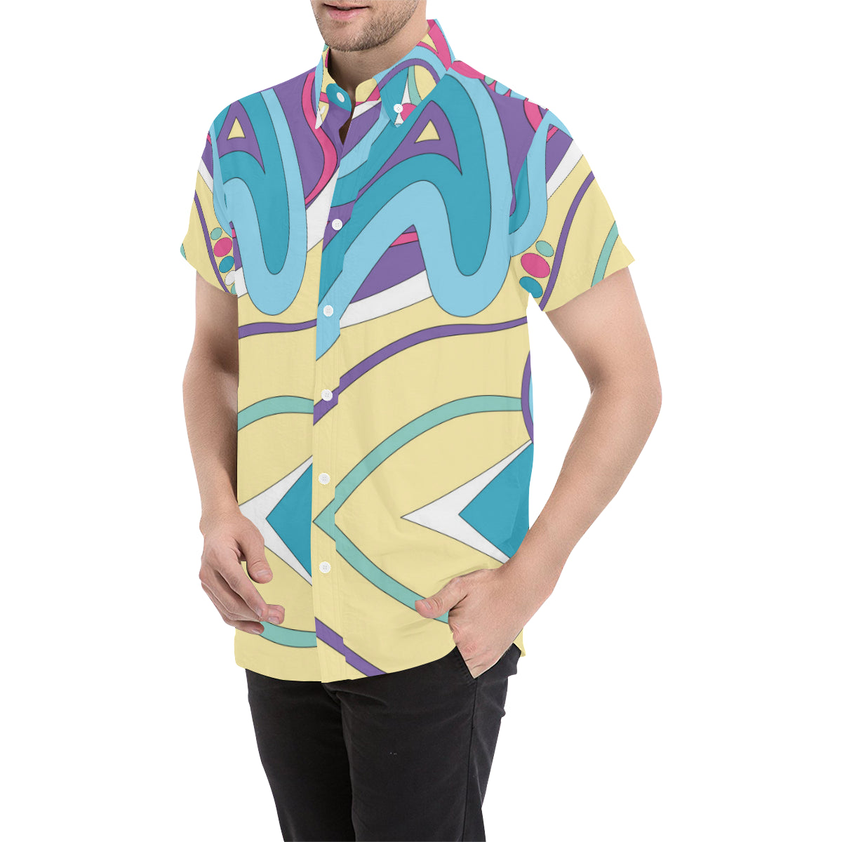 Funky Retro Pattern Print Design A01 Men's Short Sleeve Button Up Shirt