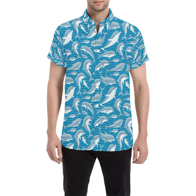 Dolphin Cute Print Pattern Men's Short Sleeve Button Up Shirt