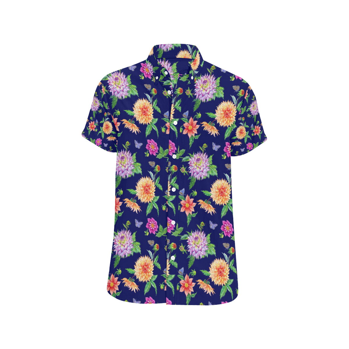 Dahlia Pattern Print Design DH010 Men's Short Sleeve Button Up Shirt