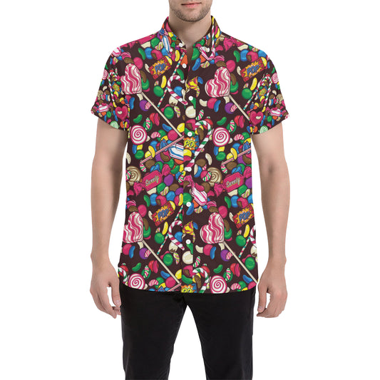 Candy Pattern Print Design CA02 Men's Short Sleeve Button Up Shirt