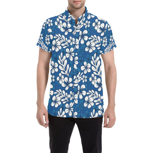 Plumeria Pattern Print Design PM015 Men's Short Sleeve Button Up Shirt