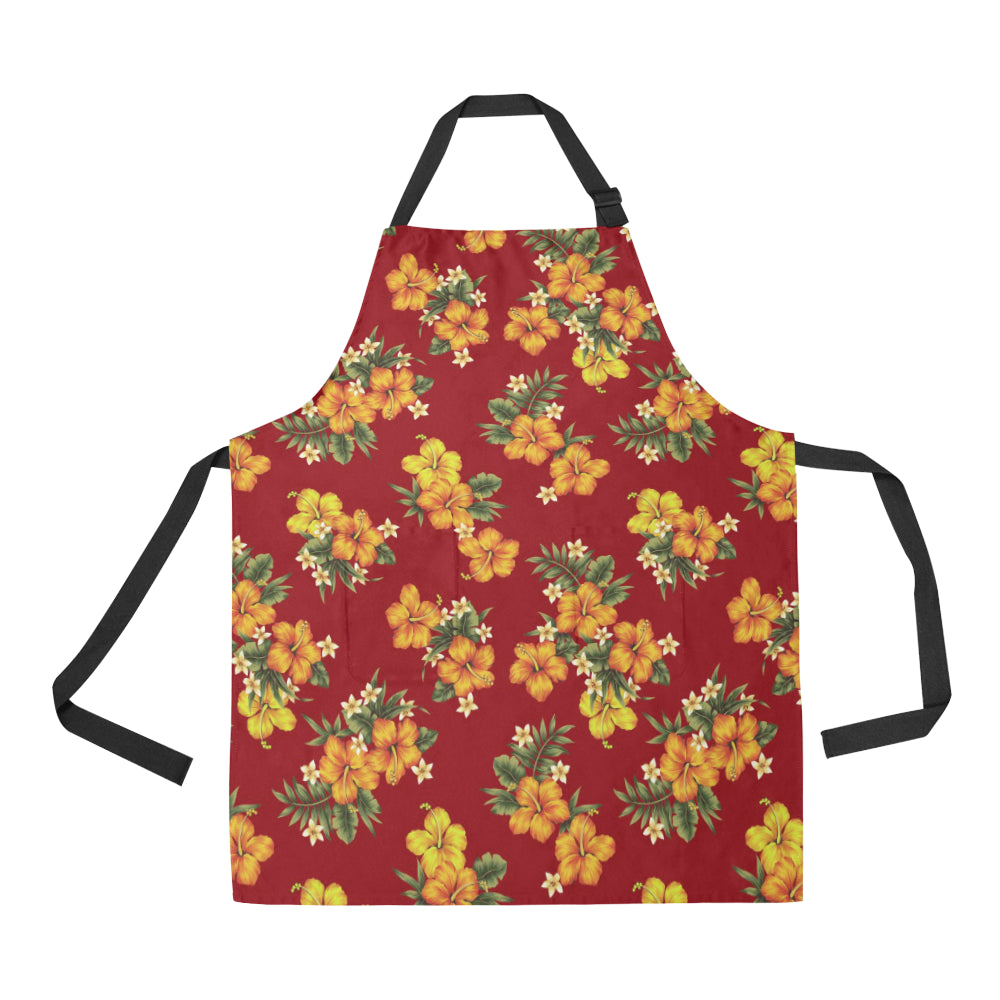 Orange Hibiscus Pattern Print Design HB026 Apron with Pocket