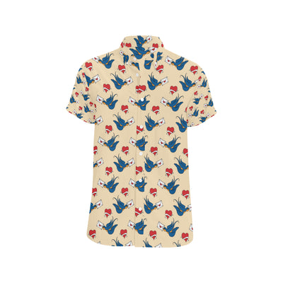 Swallow Bird Pattern Print Design 05 Men's Short Sleeve Button Up Shirt