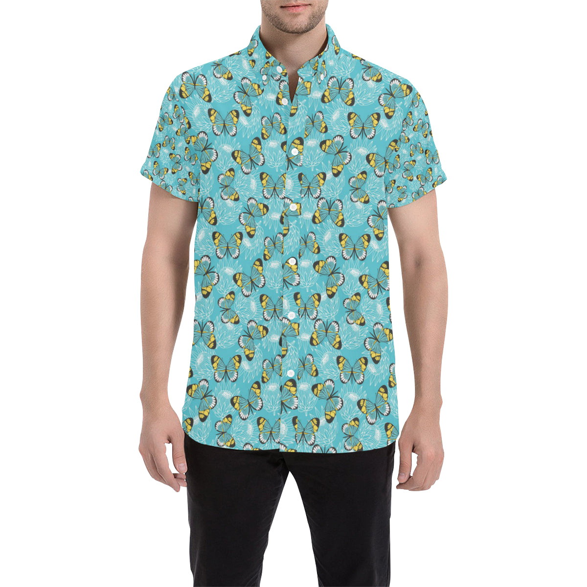 Butterfly Pattern Print Design 010 Men's Short Sleeve Button Up Shirt