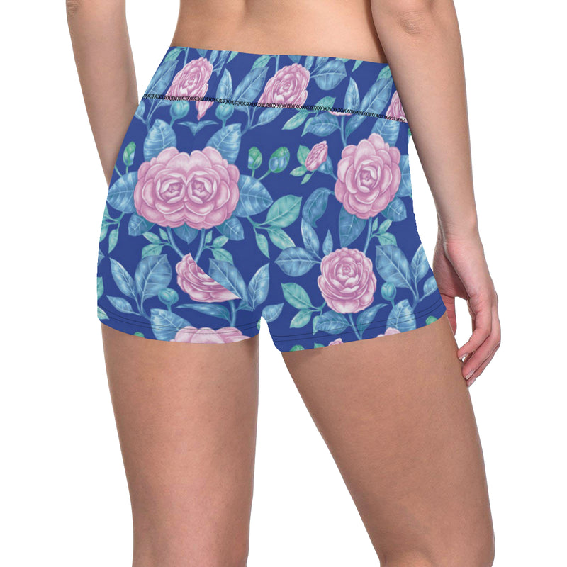 Camellia Pattern Print Design CM05 Yoga Shorts