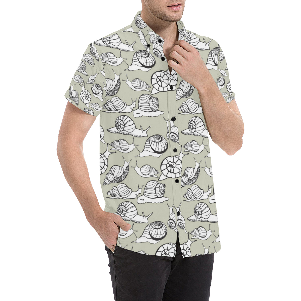 Snail Pattern Print Design 03 Men's Short Sleeve Button Up Shirt