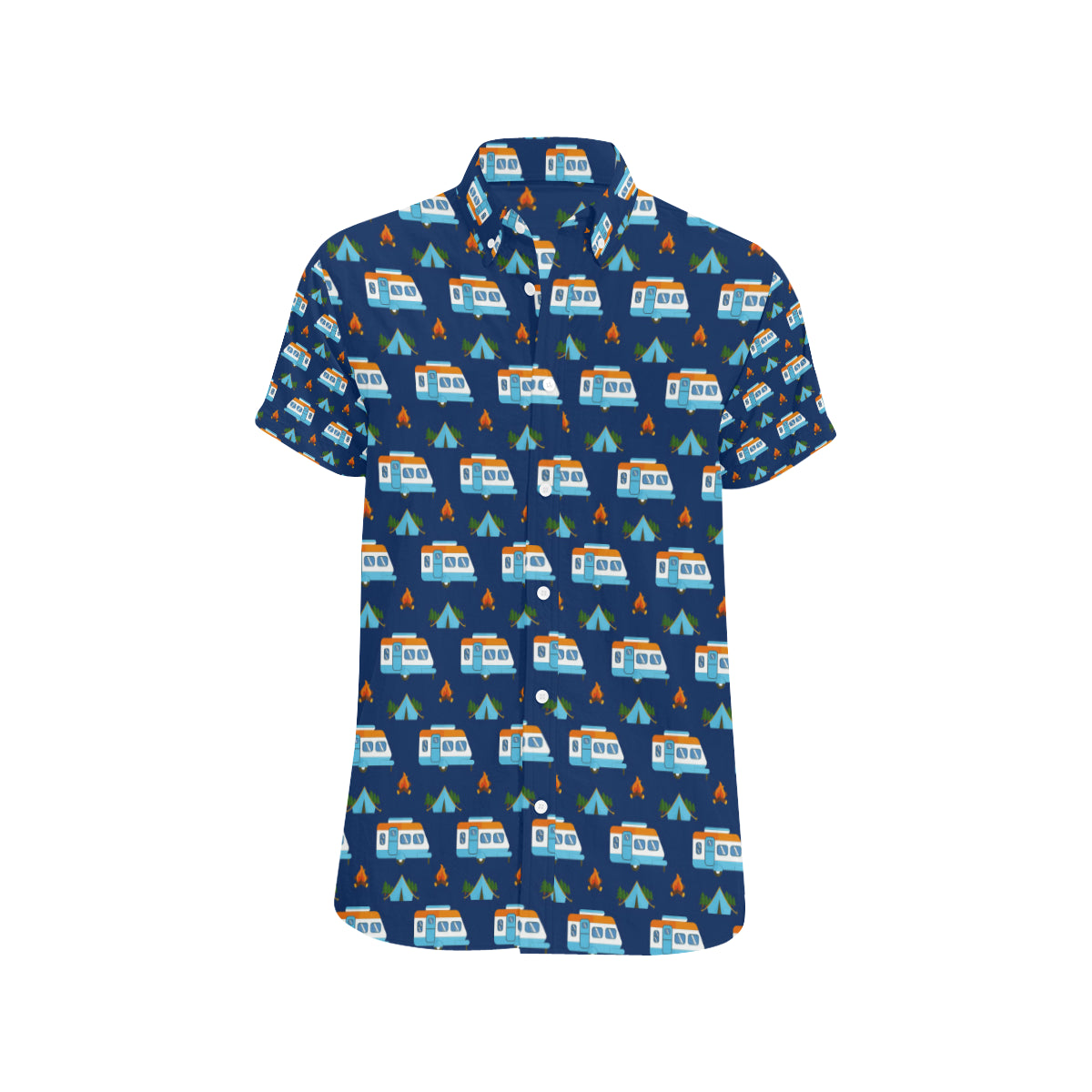 Camper Pattern Camping Themed No 3 Print Men's Short Sleeve Button Up Shirt
