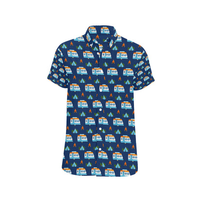 Camper Pattern Camping Themed No 3 Print Men's Short Sleeve Button Up Shirt