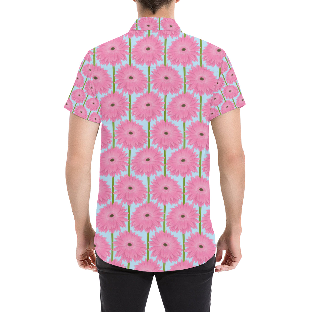 Gerberas Pattern Print Design GB01 Men's Short Sleeve Button Up Shirt