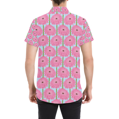 Gerberas Pattern Print Design GB01 Men's Short Sleeve Button Up Shirt