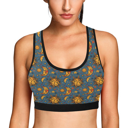 Celestial Moon Sun Pattern Print Design 02 Sports Bra