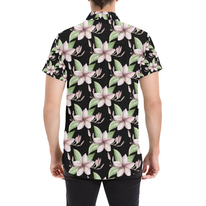Plumeria Pattern Print Design PM02 Men's Short Sleeve Button Up Shirt