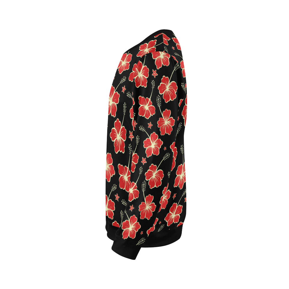 Red Hibiscus Pattern Print Design HB021 Men Long Sleeve Sweatshirt