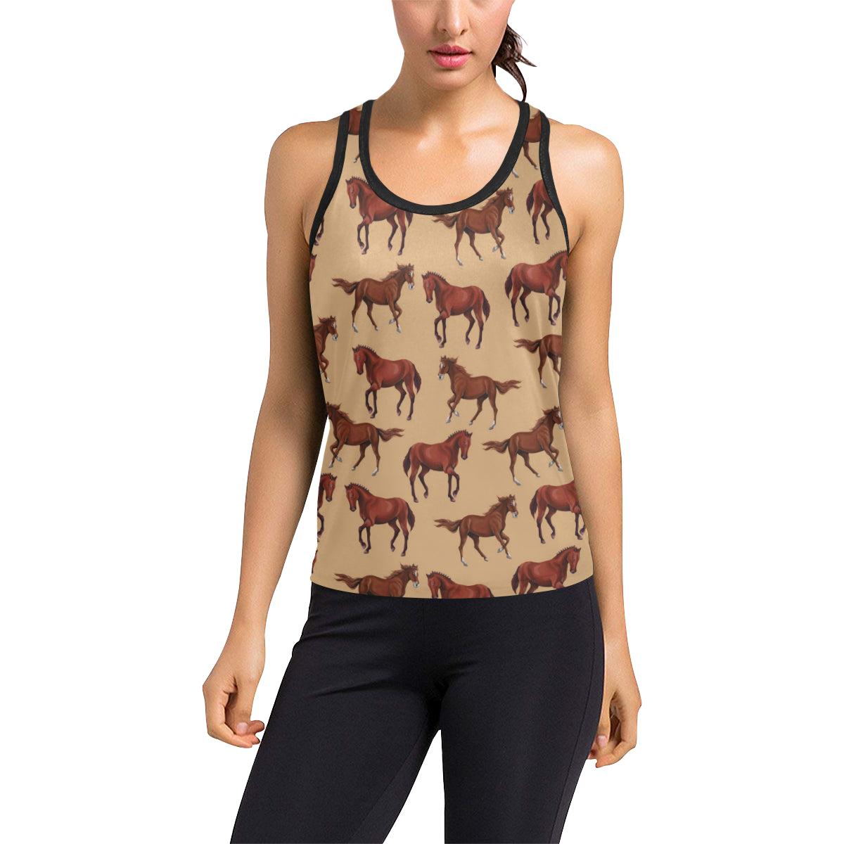 Brown Horse Print Pattern Women's Racerback Tank Top