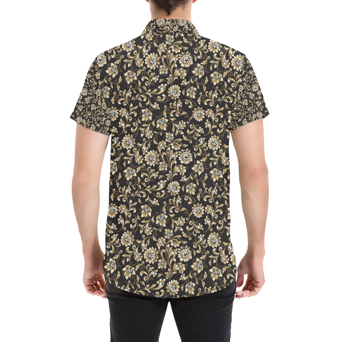 Brocade Pattern Print Design 03 Men's Short Sleeve Button Up Shirt