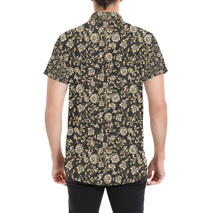 Brocade Pattern Print Design 03 Men's Short Sleeve Button Up Shirt