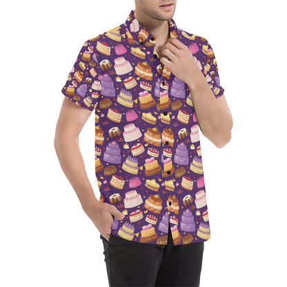 Cake Pattern Print Design 05 Men's Short Sleeve Button Up Shirt