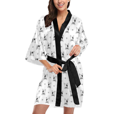 Bull Terriers Pattern Print Design 06 Women's Short Kimono