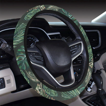 Banana Leaf Pattern Print Design 05 Steering Wheel Cover with Elastic Edge