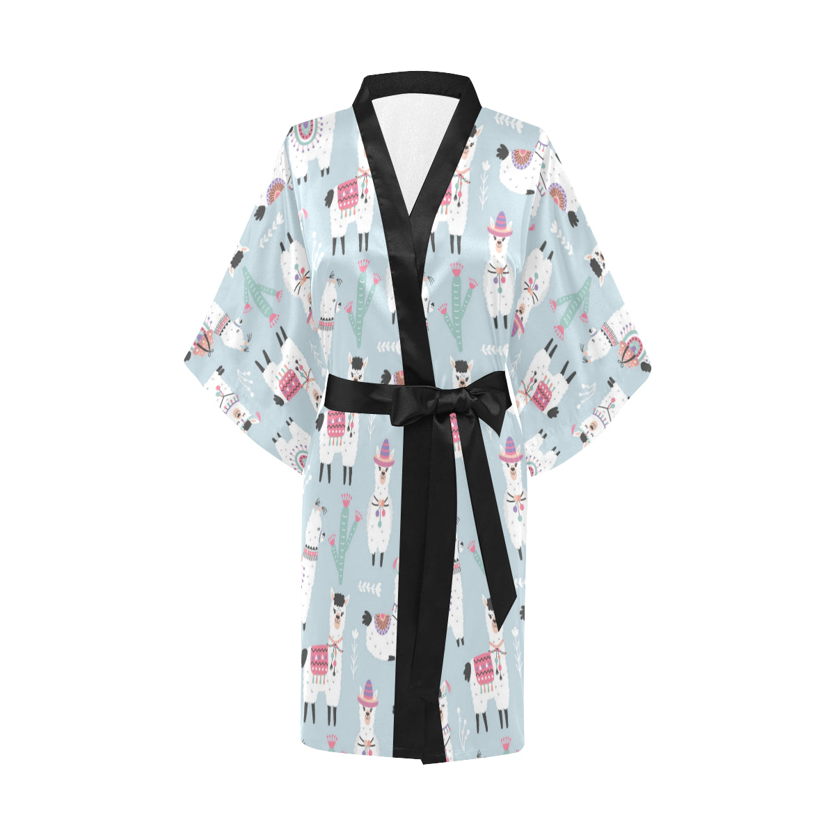 Llama Pattern Print Design 04 Women's Short Kimono