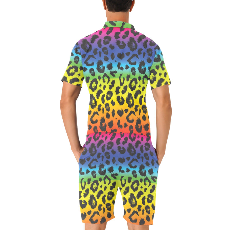 Rainbow Leopard Pattern Print Design A01 Men's Romper
