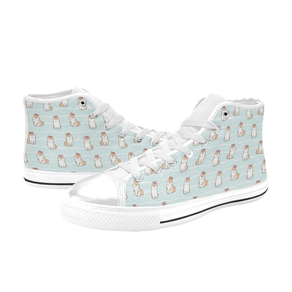 Shiba Inu Print Design LKS3011 High Top Women's White Shoes