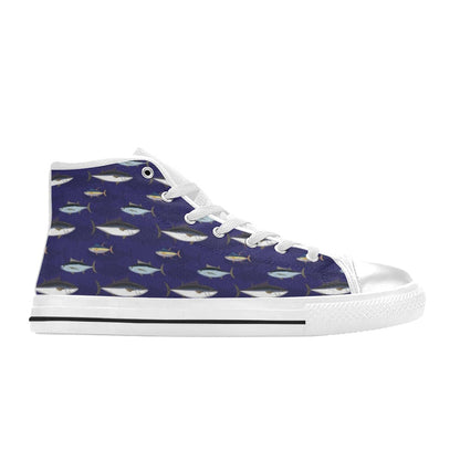 Tuna Fish Print Design LKS304 High Top Women's White Shoes